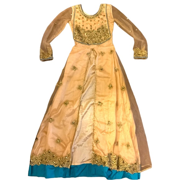 BLUE AND PEACH MAISHA DESIGNER WEDDING WEAR ANARKALI DRESS - Picture 9 of 11